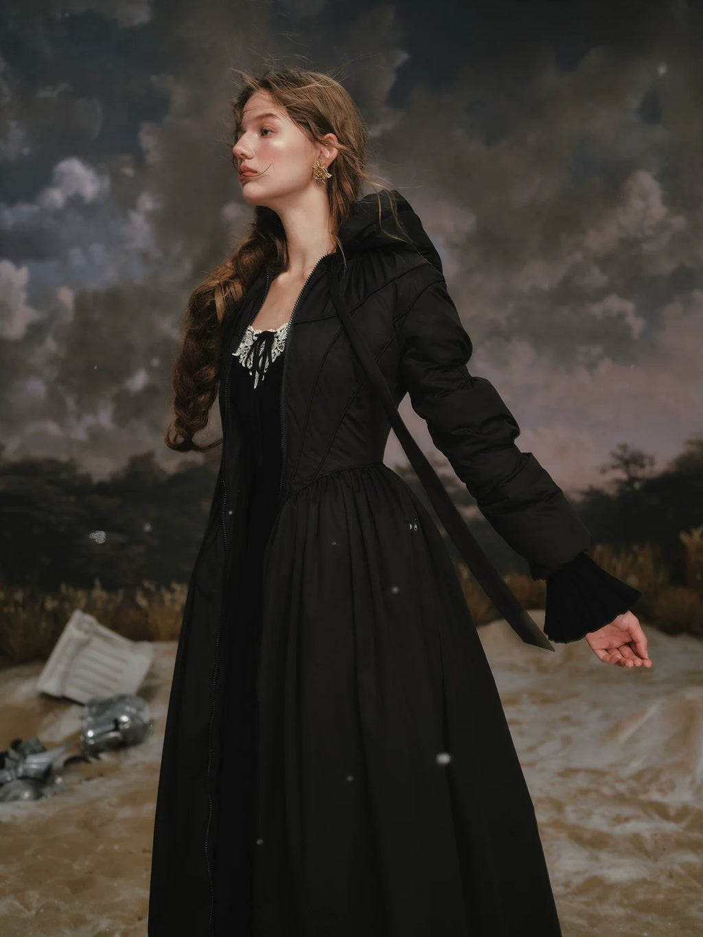 French Tailored Long Black Down Coat