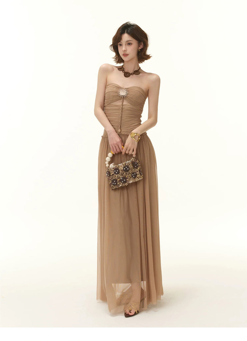 Greek Goddess Strapless Corset Maxi Dress