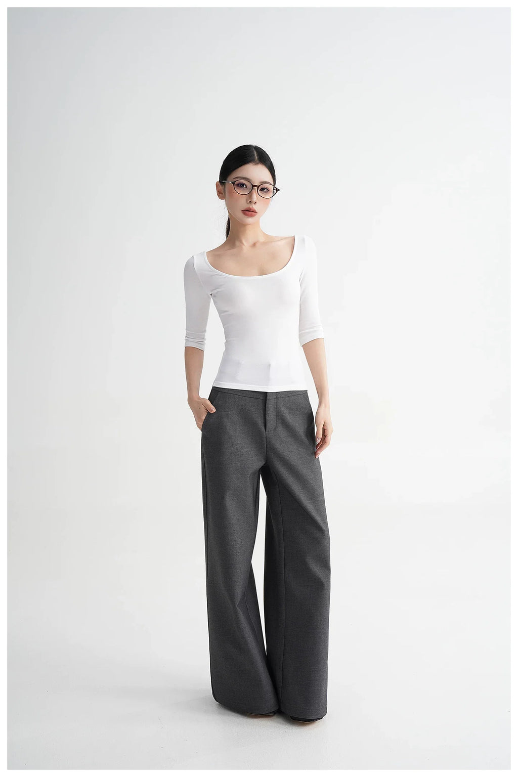 Lyocell Open-Back Fitted Mid-Sleeve T-Shirt