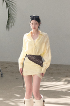 Waist-Cinched Long-Sleeve Shirt Dress