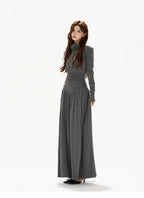 Pleated Waist-Defining A-Line Maxi Dress