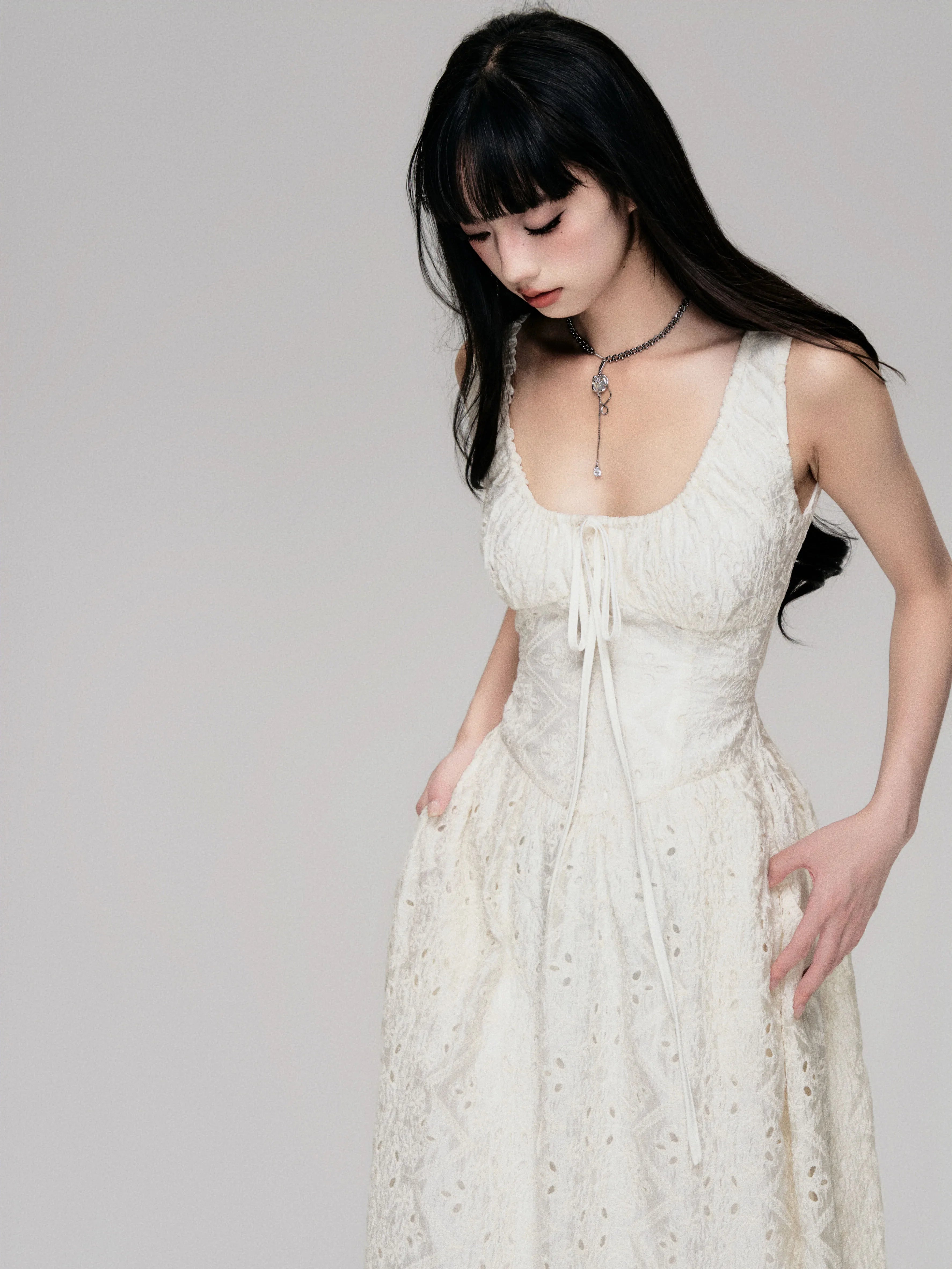 Cutout French Sleeveless Maxi Dress