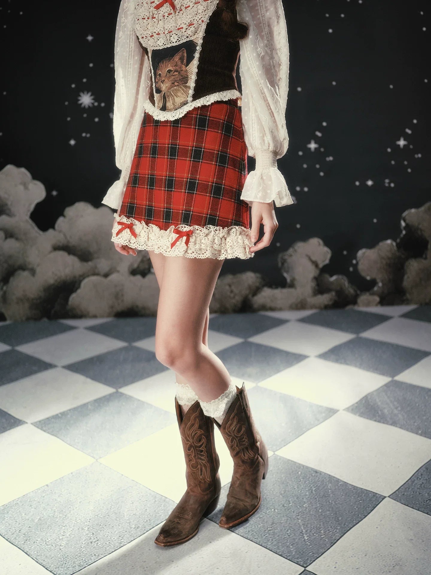 Christmas Night Corset Top & Plaid Skirt Set