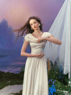 White French Court-Style Draped-Neck Dress