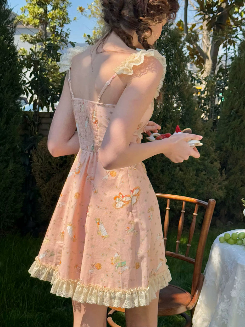 Vintage Pastoral Printed Lace Slip Dress