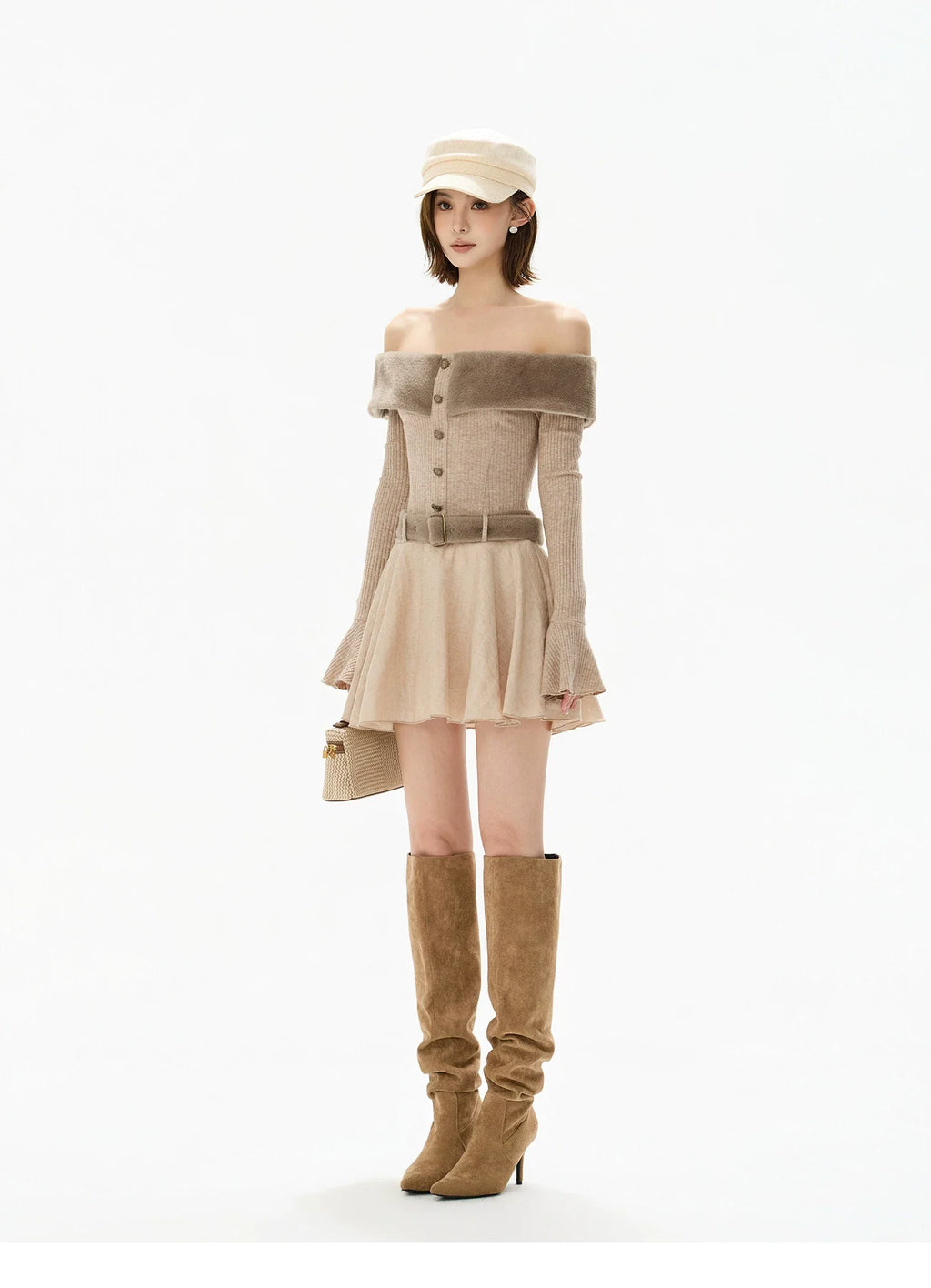 Mink Knit Off-Shoulder Dress