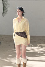 Waist-Cinched Long-Sleeve Shirt Dress