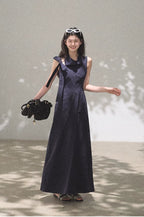 Halterneck Cotton Cinched-Waist Maxi Dress