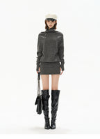 Cowl-Neck Wool Knit Mini Dress