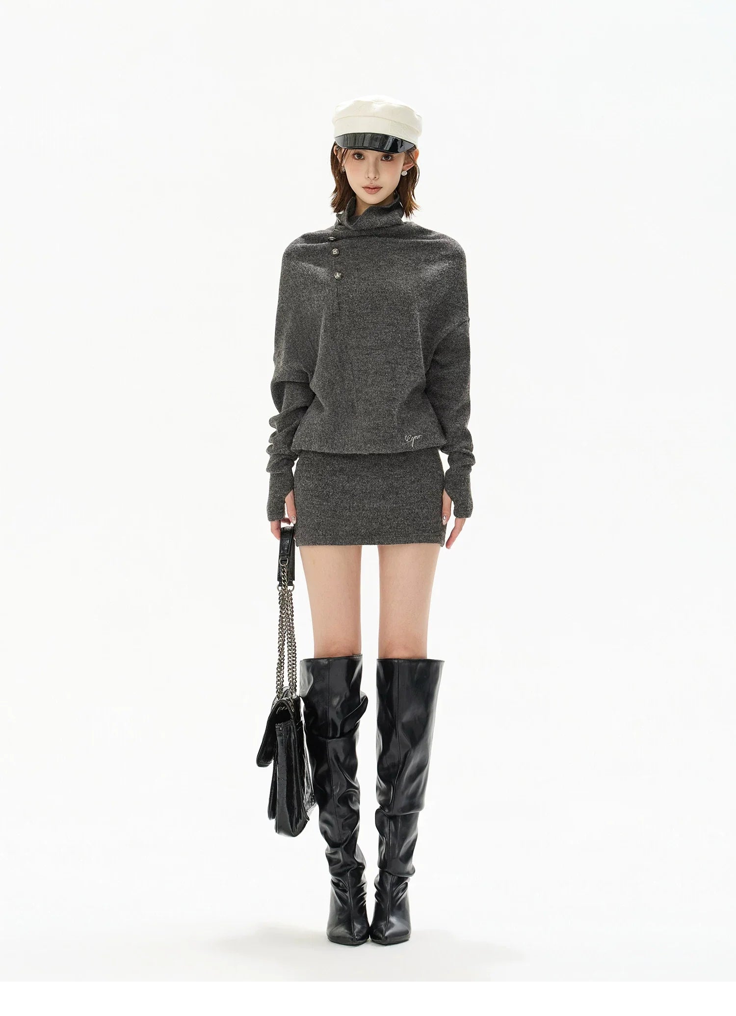 Cowl-Neck Wool Knit Mini Dress