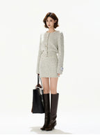 Knit Cardigan & Mini Skirt Tweed-Style Set