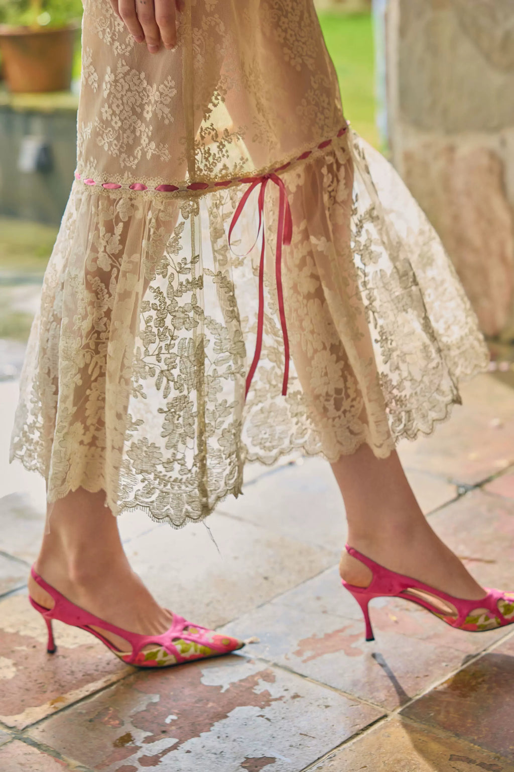 Romantic Oil-Paint Lace Corset Top & Skirt Set
