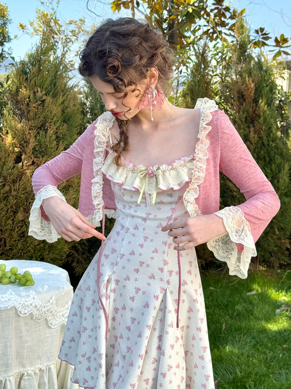 Rose Petite Florist Knit Dress & Cardigan Set