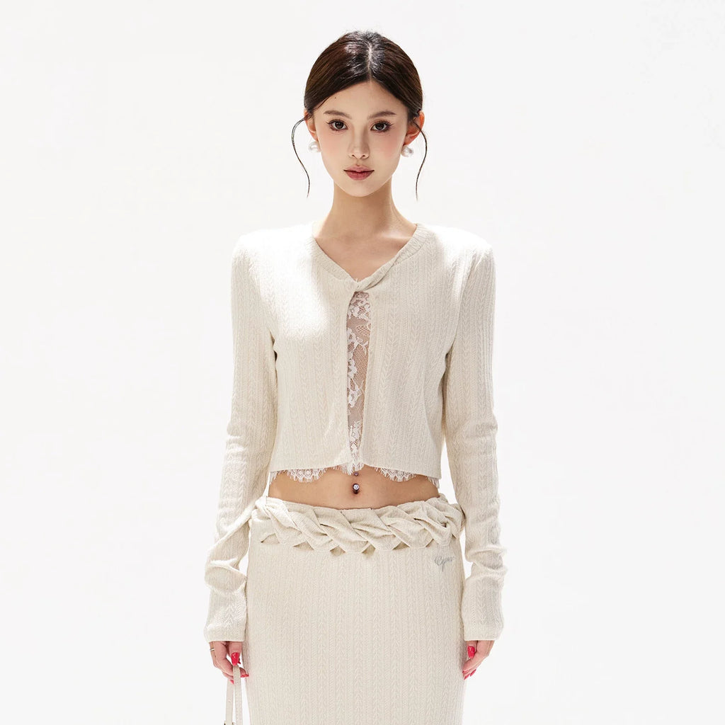 Apricot Lace Panel Knit Two-Piece Set