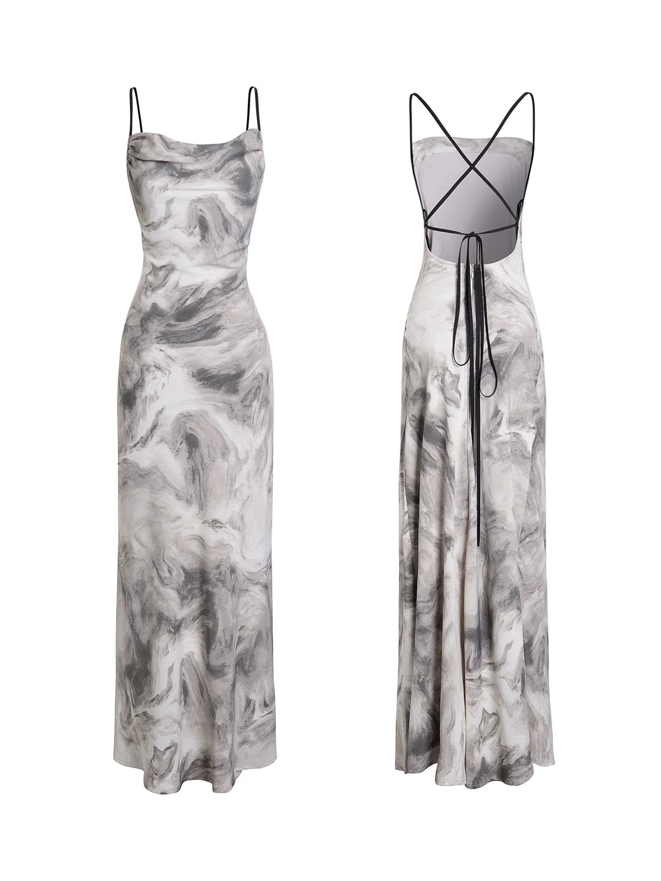 New Chinese Cowl-Neck Backless Maxi Dress