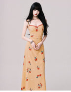 French V-Neck Floral Slip Maxi Dress