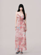 Floral V-Neck Spliced Print Slip Dress