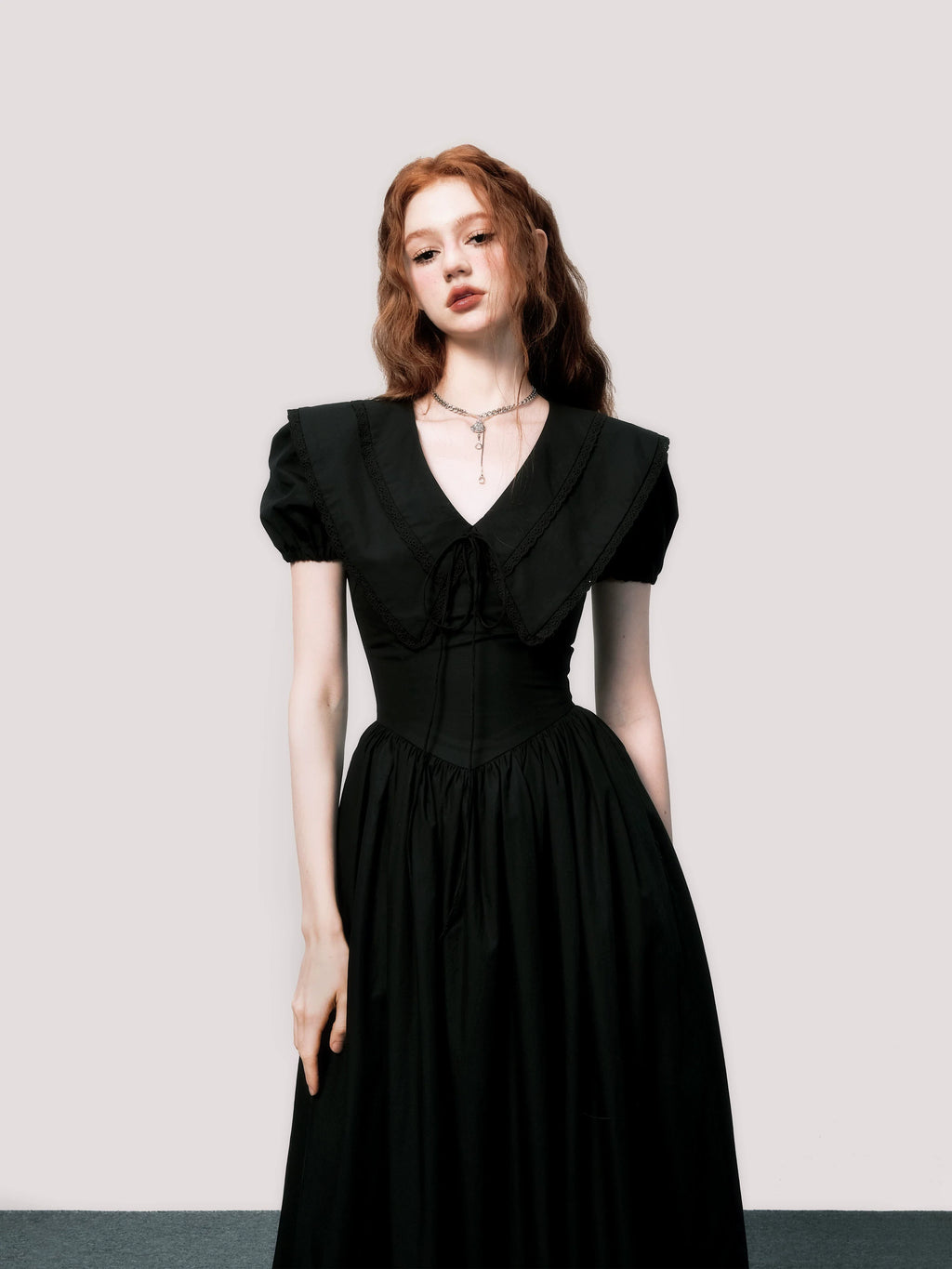 Puff-Sleeve Waist-Defined Maxi Dress