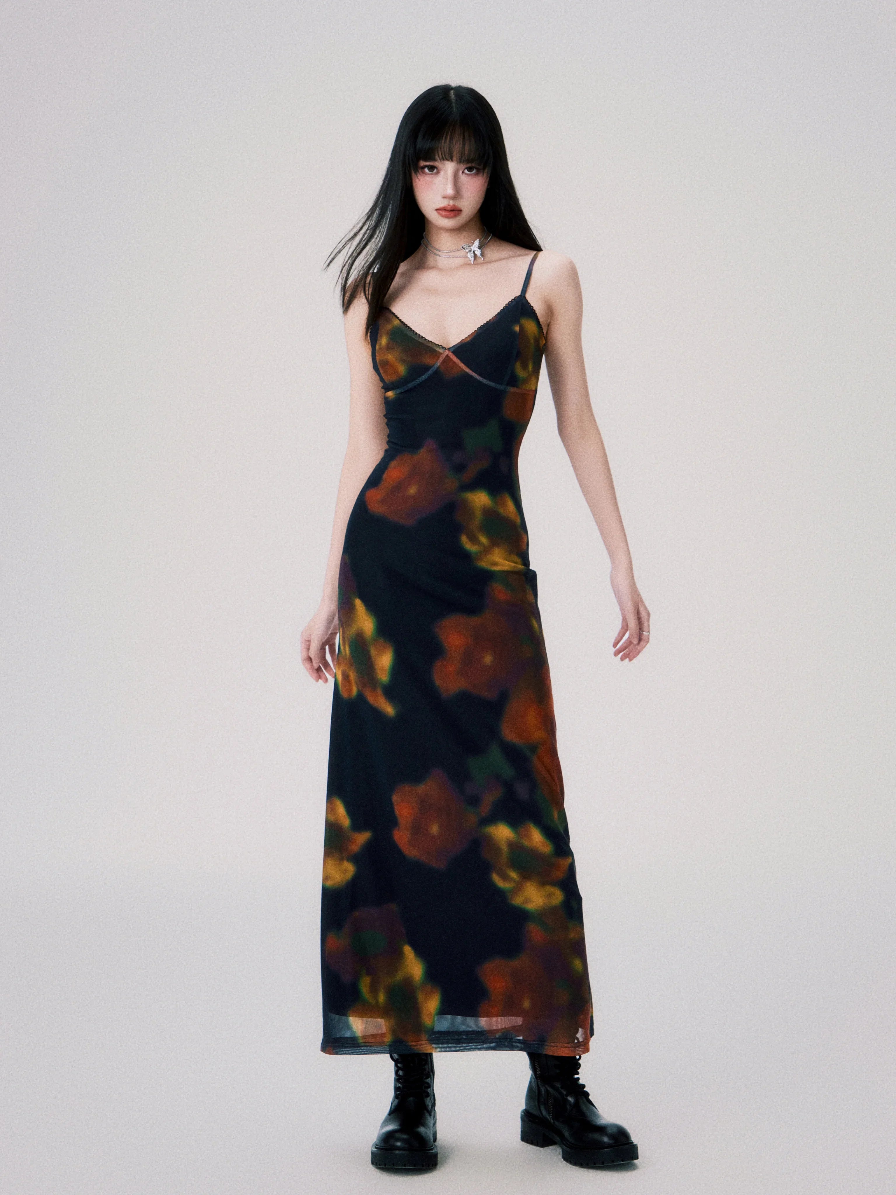 Vintage Printed Spaghetti-Strap Dress