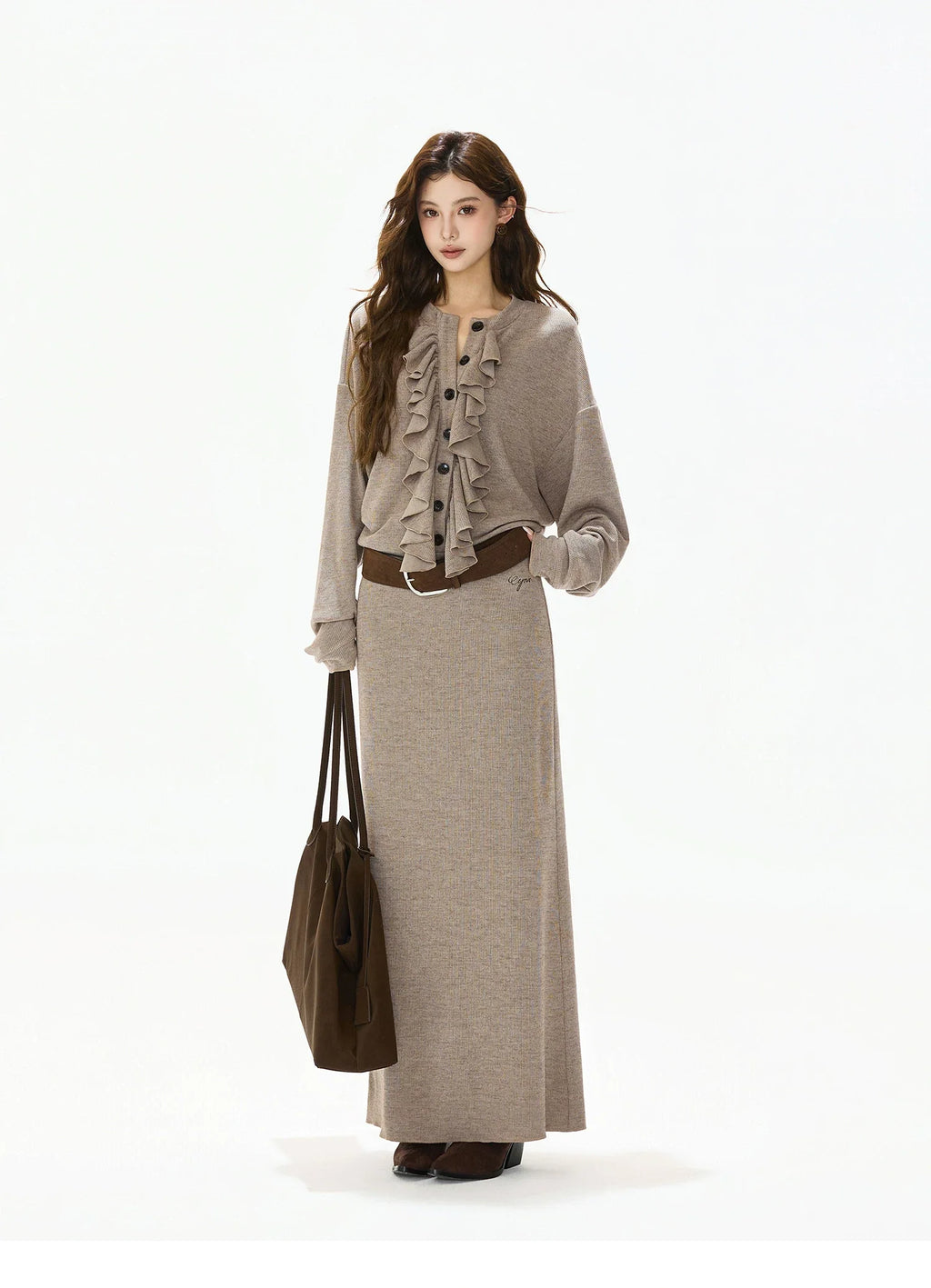 Logo-Embroidered High-Waist Knit Maxi Skirt