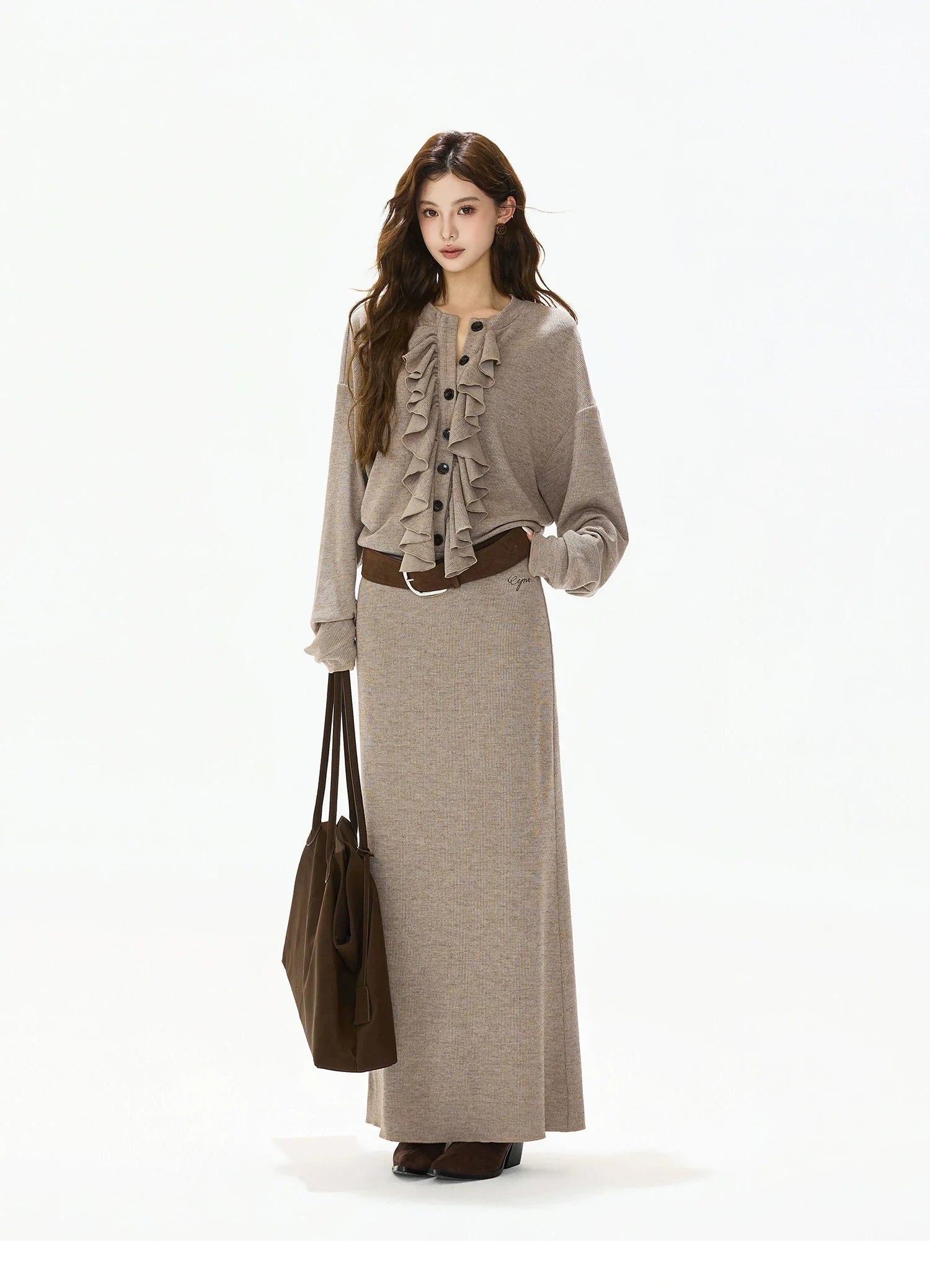 Logo-Embroidered High-Waist Knit Maxi Skirt