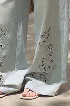 Bohemian Cut-Out Embroidered Wide-Leg Denim Trousers