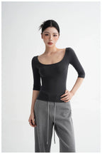 Lyocell Open-Back Fitted Mid-Sleeve T-Shirt