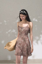 Bohemian Floral Print Waist-Cinched Sleeveless Slip Dress