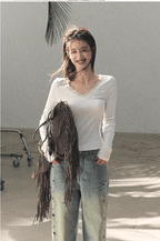 Washed Straight-Leg Wide Denim Pants