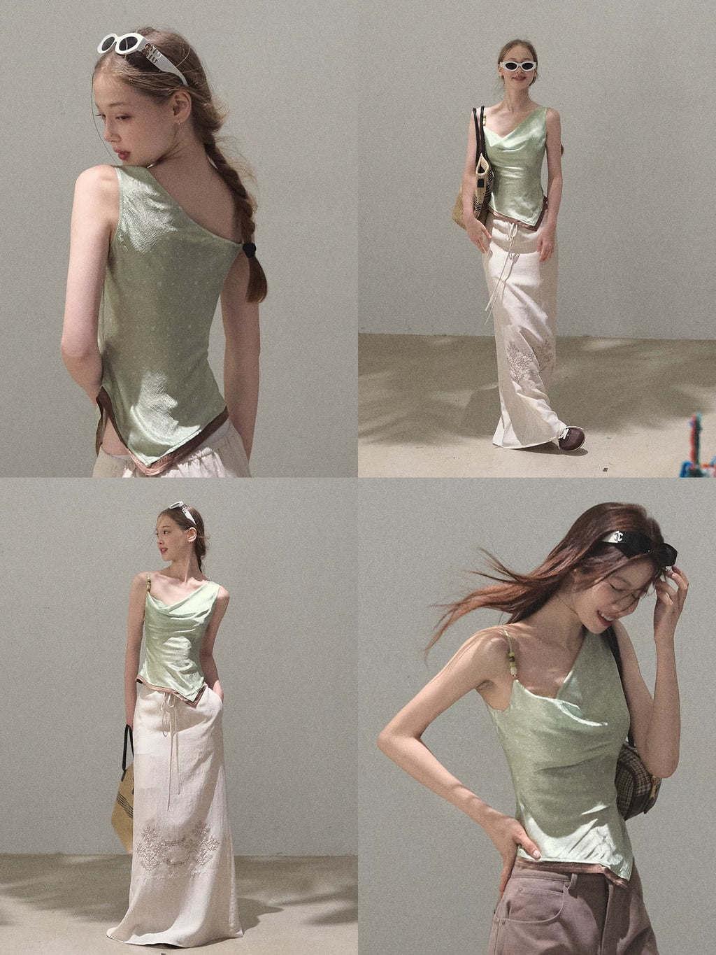 Asymmetrical Polka Dot Waist-Cinched Camisole