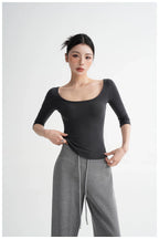 Lyocell Open-Back Fitted Mid-Sleeve T-Shirt