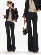 Plaid Mid-Rise Flared Wide-Leg Jeans