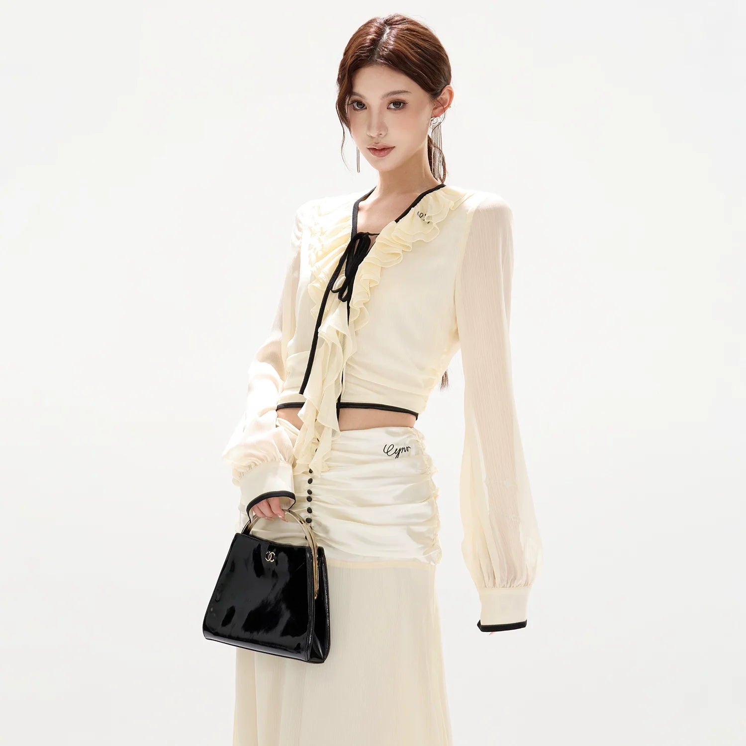 Chiffon Blouse & High-Waist Maxi Skirt Set