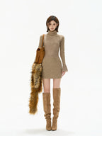 Lace High-Neck Knit Mini Dress
