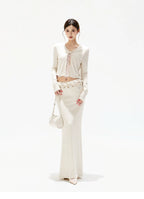 Apricot Lace Panel Knit Two-Piece Set