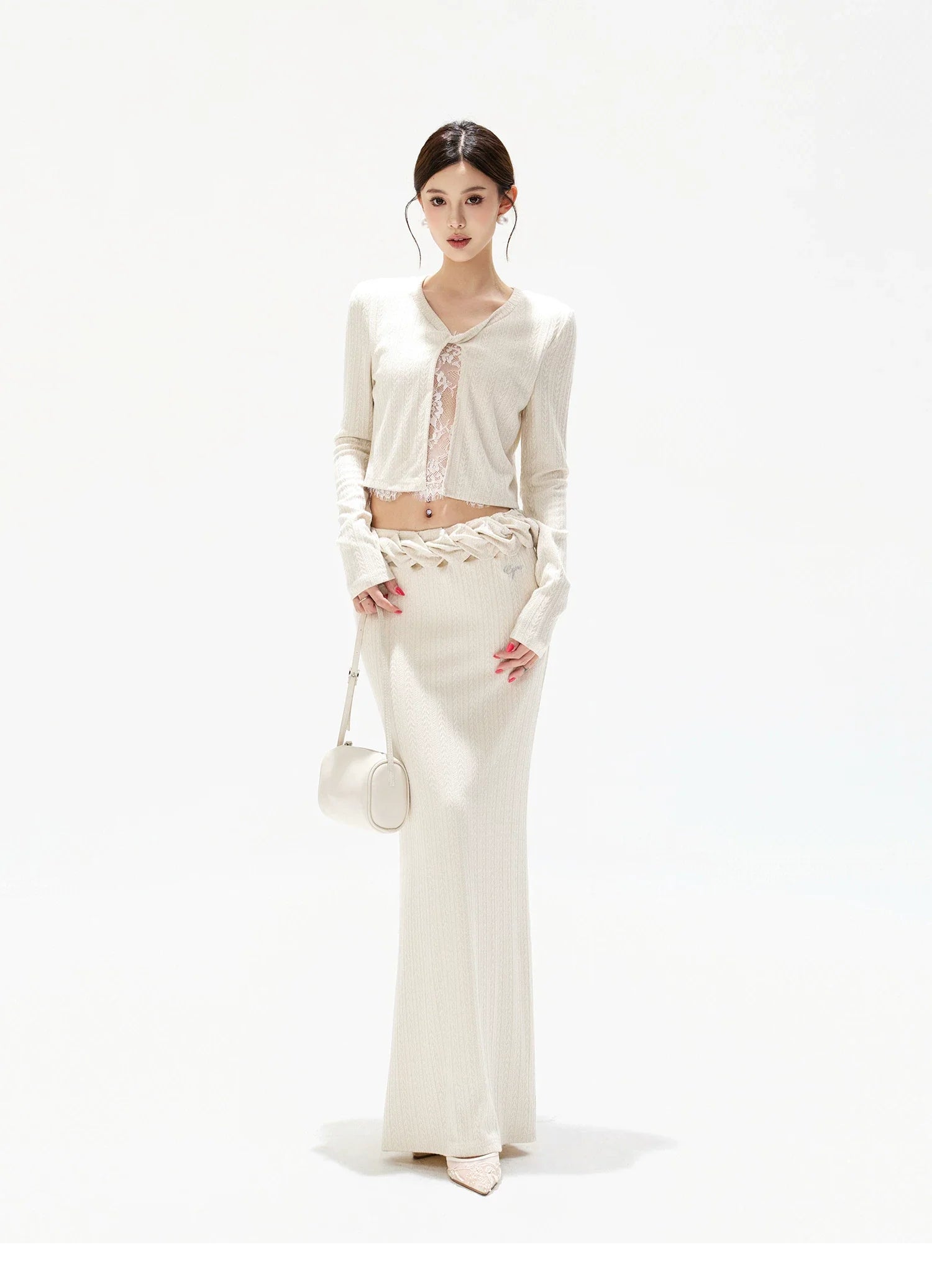 Apricot Lace Panel Knit Two-Piece Set