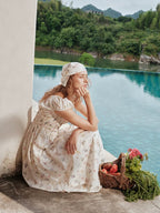 Botanical Graffiti Cotton Ruched Tie Dress