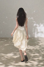Asymmetric Ruffle Lace-Trim A-Line Midi Skirt