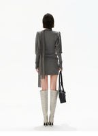 Minimalist Draped Turtleneck Knit Mini Dress with Tassel Ties