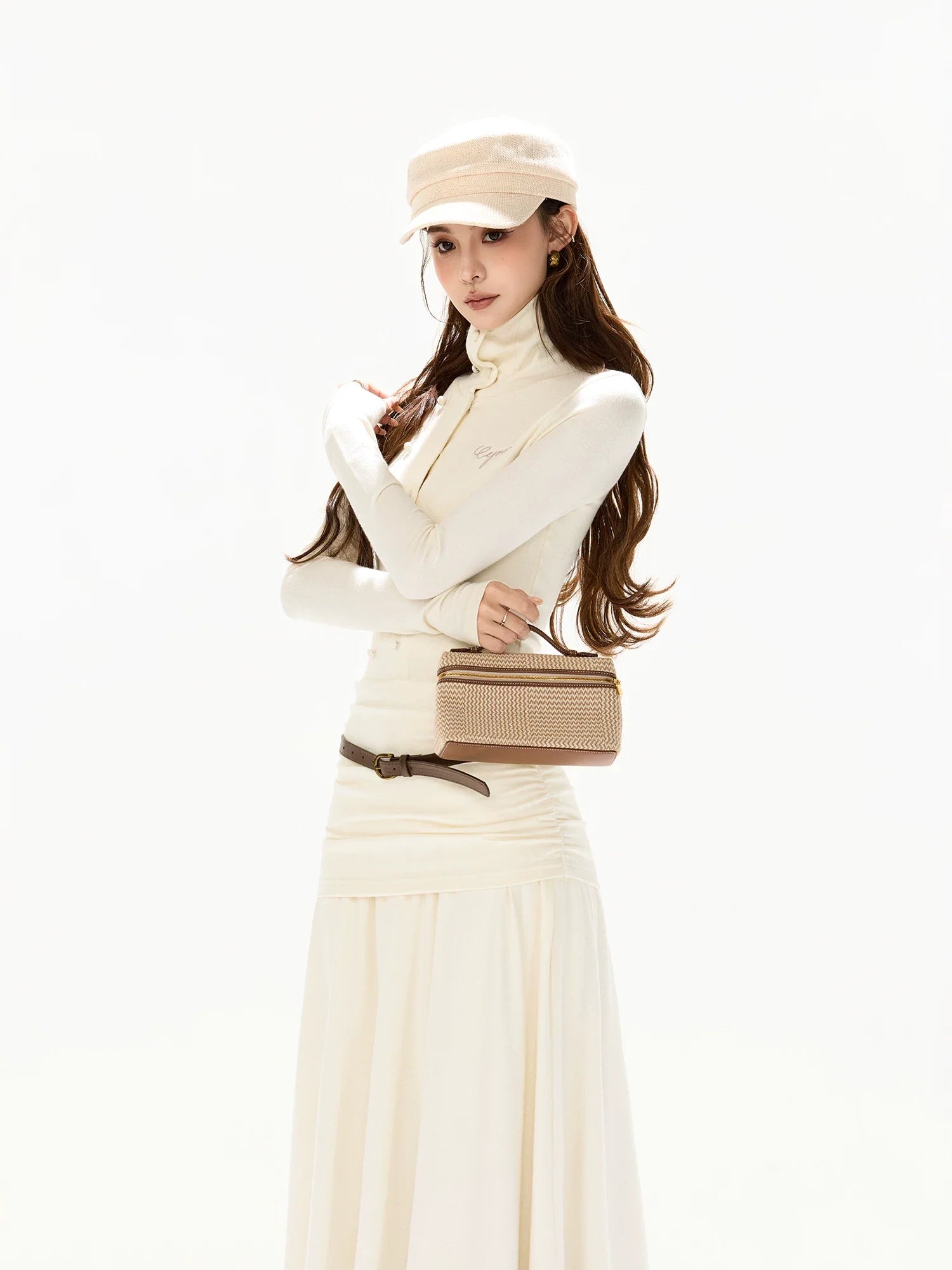 Elegant High-Neck Wool Knit Maxi Dress