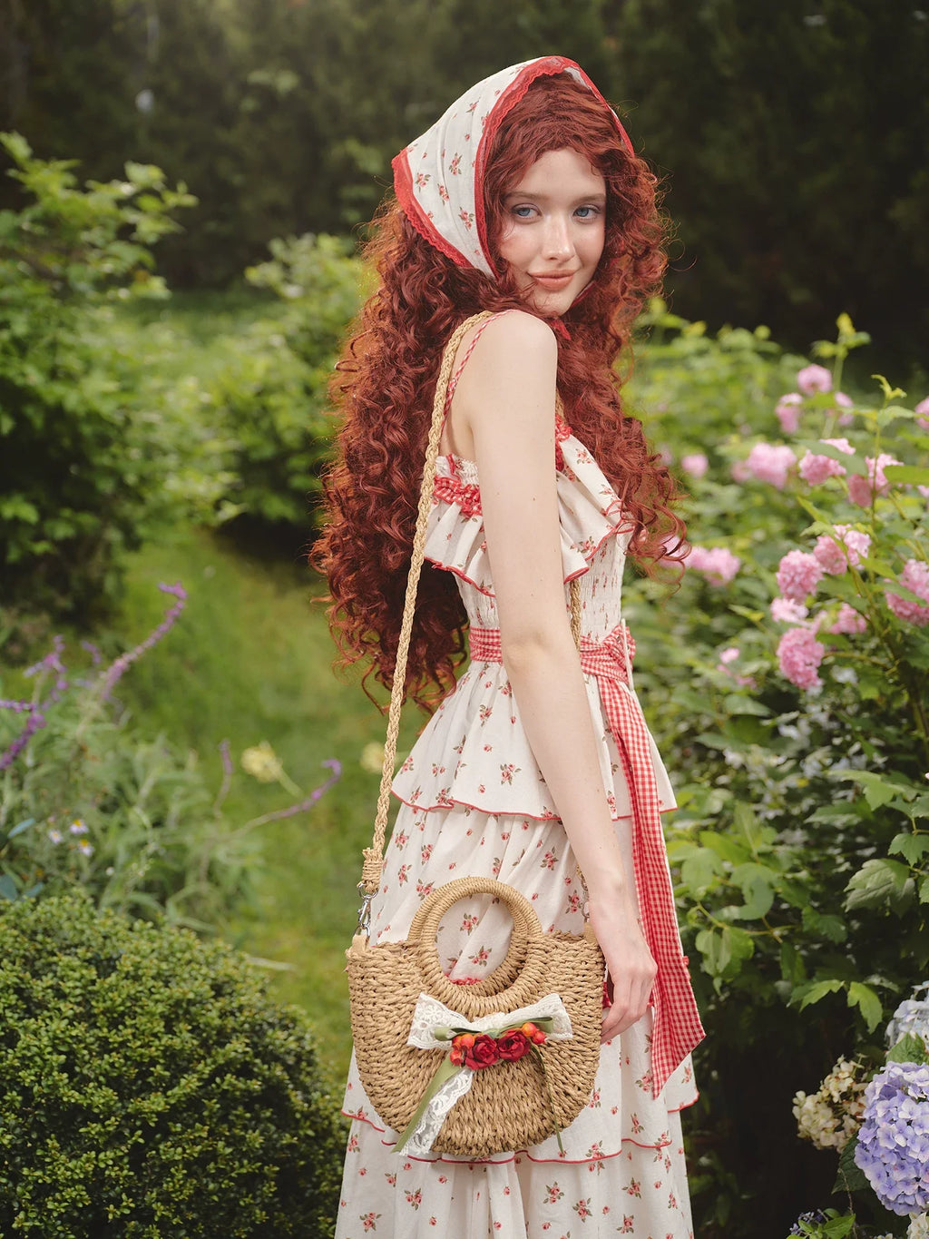 French Pastoral Floral Tiered Maxi Dress