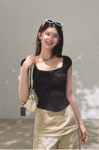 Ruched Waist Puff Sleeve Cropped T-shirt