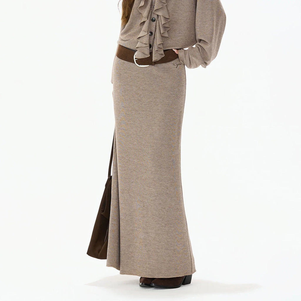 Logo-Embroidered High-Waist Knit Maxi Skirt