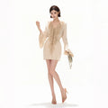 Elegant Ruffled Lace V-Neck Satin Mini Dress