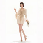 Elegant Ruffled Lace V-Neck Satin Mini Dress