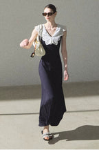 Shifting Tree Shadow Cotton Backless Waist-Cinched Vacation Dress
