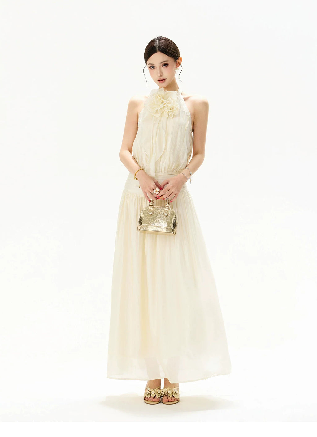 Floral Halterneck Draped Maxi Dress