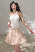Lyocell Linen A-Line Lace-Trim Mini Skirt
