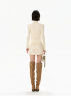 Ivory Sequin Fringe Draped Mini Skirt