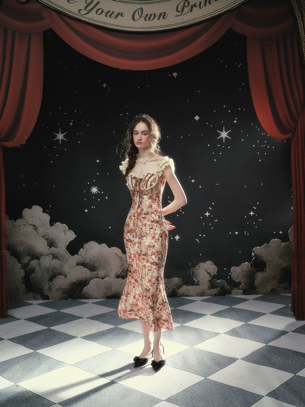 Vintage Lace-Patchwork Floral Mermaid Dress